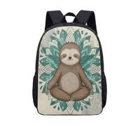 Cute Sloth Backpack 17 Inch Meditating Animal Mandala Pattern School Bag for Kids Teens Zen Yoga Turquoise Print Daypack (01)