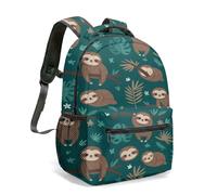Cute Sloth Backpack Cartoon Tropical Jungle Leaves Print 16 Inch School Rucksack Floral Illustration Daypack for Kids Adults (01)