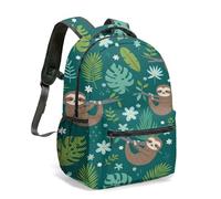 Cute Sloth Backpack Cartoon Tropical Jungle Leaves Print 16 Inch School Rucksack Floral Illustration Daypack for Kids Adults (02)