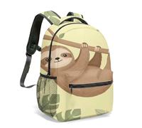 Cute Sloth Backpack Cartoon Tropical Jungle Leaves Print 16 Inch School Rucksack Floral Illustration Daypack for Kids Adults (05)