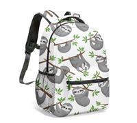 Cute Sloth Backpack Cartoon Tropical Jungle Leaves Print 16 Inch School Rucksack Floral Illustration Daypack for Kids Adults (04)