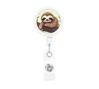Cute Sloth Badge Reel Retractable Badge Holder with Keychain Funny ID Clips for Badges Lightweight Plastic Name Card Holders for Nurses Office Teacher