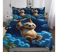 Cute Sloth Bedding Set 3D Print Duvet Cover for Teens Boys And Girls Soft Microfiber with Zipper Closure Comforter Cover 3-Piece Quilt Cover Decorated Single (135x200cm)