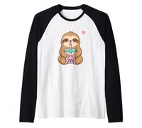 Cute Sloth Boba Tea Bubble Kawaii Girls Raglan Baseball Tee