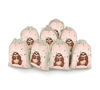 Cute Sloth Bunches Pocket Cotton And Hemp with Drawstring 8 Pieces Reusable Gift Bags Jewelry Pouch for Wedding DIY Craft Party (4.9 X 6.7 Inch)