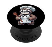 Cute Sloth Chef Cooking in Kitchen Eating PopSockets Adhesive PopGrip