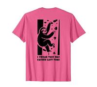 Cute Sloth Climbing Bouldering Gym Wall Funny Back Design T-Shirt, Men, Pink Heather, Small