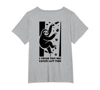 Cute Sloth Climbing Bouldering Gym Wall Funny Back Design T-Shirt, Women's Plus, Heather Grey, 1X