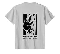 Cute Sloth Climbing Bouldering Gym Wall Funny Back Design T-Shirt, Youth, Silver Grey, Small