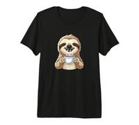 Cute Sloth Coffee Lover Cartoon Design Premium T-Shirt