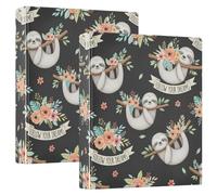Cute Sloth Colorful Flowers Three Ring Binder 1.5 Inch, Flexible D Ring Binder with Pockets, 3 Ring Binders for School, College, Office (2 Pack)