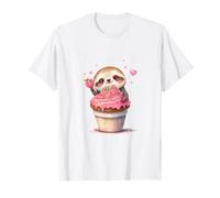 Cute Sloth Cupcake Lover Sweet Strawberry Hearts T-Shirt