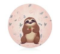 Cute Sloth Cutting Board for Kitchen Mini Cheese Chopping Board Round Tempered Glass Chopping Block for Picnic Cutting Pizza Meat Fruit(7.9 Inch)