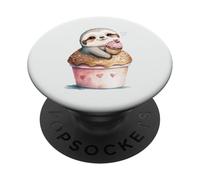 Cute Sloth Eating Cupcake Sweet Dessert Animal Lover PopSockets Adhesive PopGrip