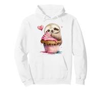 Cute Sloth Eating Cupcake with Pink Frosting & Heart Balloon Pullover Hoodie