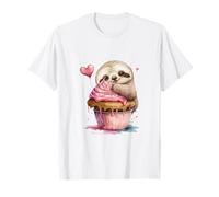 Cute Sloth Eating Cupcake with Pink Frosting & Heart Balloon T-Shirt
