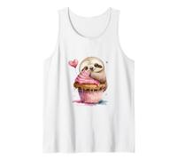 Cute Sloth Eating Cupcake with Pink Frosting & Heart Balloon Tank Top