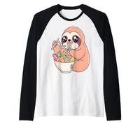 Cute Sloth Eating Ramen Kawaii Anime Raglan Baseball Tee