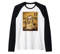 Cute Sloth Eating Ramen Noodles Funny Japan Kawaii Sloths Raglan Baseball Tee