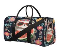 Cute Sloth Eating Watermelon Foldable Travel Duffle Bag Waterproof Sports Gym Bag with Shoulder Straps