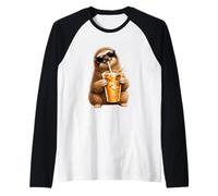 Cute Sloth Enjoying Iced Coffee Funny Coffee Lover Raglan Baseball Tee