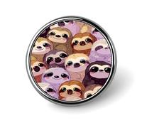 Cute Sloth Faces Glowing Blue Leopard Reflection Water Round Aluminum Alloy Pin Badge, Decorative Brooch for Jackets, Backpacks, Hats, Shirts, Stylish Metal Lapel Pin Accessory for Men Women 1in