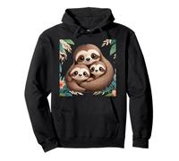 Cute Sloth Family Mom and Two Babies Cuddle Pullover Hoodie