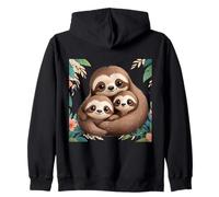 Cute Sloth Family Mom and Two Babies Cuddle Zip Hoodie