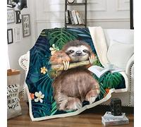 Cute Sloth Fleece Throw Blanket Cartoon Animal Sherpa Blanket for Couch Bed Sofa Funny Lazy Sloth Tropical Leaves Floral Print Plush Blanket Nature Themed Fuzzy Blanket Room Decor Baby 30"x40"