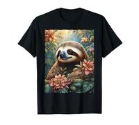 Cute Sloth Floral Botanical Tropical Jungle Aesthetic T-Shirt