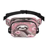 Cute Sloth Flower Animal Fanny Pack for Women Men, Waterproof Waist Bag with Adjustable Strap Dual Zippers, Lightweight Crossbody Chest Bag for Running Hiking Sports