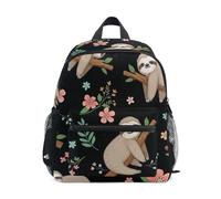 Cute Sloth Flower Black Backpack for Toddler Girls Boys Little Kid's Backpacks Preschool Backpack for Girls, Cute Sloth Flower Black, 6-8 Years, Cute Backpacks