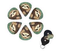 Cute Sloth Guitar Picks 6 Pack, 0.71mm Thickness Celluloid Bass Pick with Leather Guitar Pick Holder Keychain Abstract Art Pics Plectrum for Acoustic Electric Guitar, Ukulele, Bass