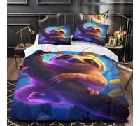 Cute sloth hanging 3D Printed 3 Piece Duvet Cover Fantasy forest illustration Comforter Cover Set Plush Microfiber Hidden Zipper Anti Allergy for Kids Teens Boys Girls Men Super king（260x220cm）