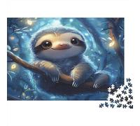 Cute Sloth Hanging-Fantasy Forest Illustration 1000 Piece Jigsaw Puzzles for Adults in Vibrant Colours Colourful Jigsaws Starry Sloth As An Aesthetic Jigsaw Puzzle for Home Decor Puzzle 38x26cm/1000pc
