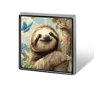 Cute Sloth Hanging on Tree Butterfly Funny Lapel Pins Square Brooch Tie Suit Dress Accessories for Men Women Wedding Birthday