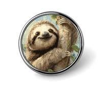 Cute Sloth Hanging on Tree Butterfly Round Brooch Pin Lapel Pins Tie Suit Dress Accessories for Men Women Wedding Birthday