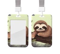 Cute Sloth Heavy Duty Id Card Badge Holder Plastic Name Tag Badge Holder with Clear Window Waterproof Card Protector Sleeve for Nurse Doctor Teacher Office Employee