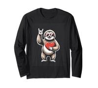 Cute Sloth Holding Heart with Rock Hand Sunglasses Long Sleeve T-Shirt