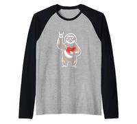 Cute Sloth Holding Heart with Rock Hand Sunglasses Raglan Baseball Tee