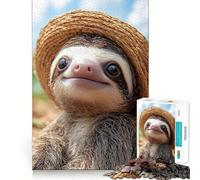 Cute Sloth in A Straw Hat Puzzles for Teenagers 1000 Piece Reason Skill Tension Relief Enjoyable Challenge Home Display (38x26cm)