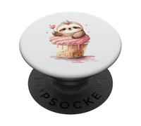 Cute Sloth in Cupcake with Strawberry Kawaii Animal Lover PopSockets Adhesive PopGrip