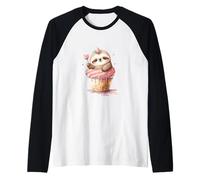 Cute Sloth in Cupcake with Strawberry Kawaii Animal Lover Raglan Baseball Tee