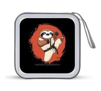 Cute Sloth Karate Portable CD Case 40 Capacity DVD Collection Holder Zipper Storage Wallet for Car Home Travel