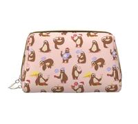 Cute Sloth Leather Hand-Held Zipper Makeup Bag Pen Case Stationery Box Lipstick Pouch Toiletry Bag