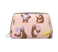 Cute Sloth Leather Hand-Held Zipper Makeup Bag Storage Bag Portable Lipstick Pouch Toiletry Bag