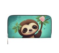 Cute Sloth Leather Wallet For Women Girl, Zip Around Credit Card Holder Long Pu Wallet Clutch Purse Waterproof Travel Handbag