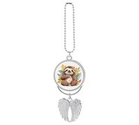 Cute Sloth Leaves Car Pendant, Rear View Mirror Hanging Ornament, Auto Decor for Rearview Mirror, Keychain Silver-Style