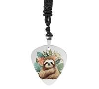 Cute Sloth Leaves Guitar Pick Necklace Personality Printed Guitar Pendant for Men And Women Pick Note Necklace For Music Lovers Gifts 1.2 * 1.1 IN Titanium Steel No Gemstone