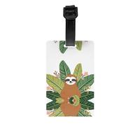 Cute Sloth & Leaves Print Luggage Tags with Full Back Privacy Cover - Bright Suitcase Identifier for Travel, Cruise & More